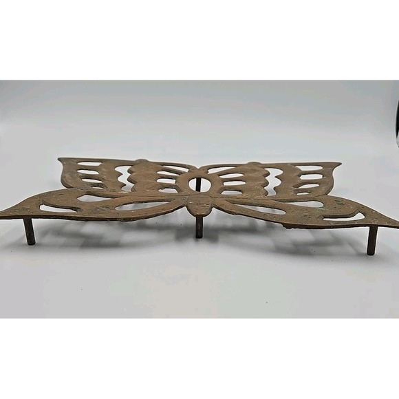 Vintage Brass Butterfly Trivet 10" × 6" 1950's Hot Pan Plate Coaster - Picture 2 of 3